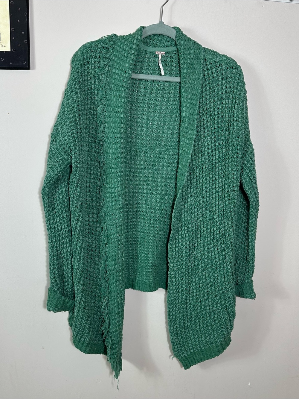 Free People Open-Front Green Chunky Knit Cardigan
